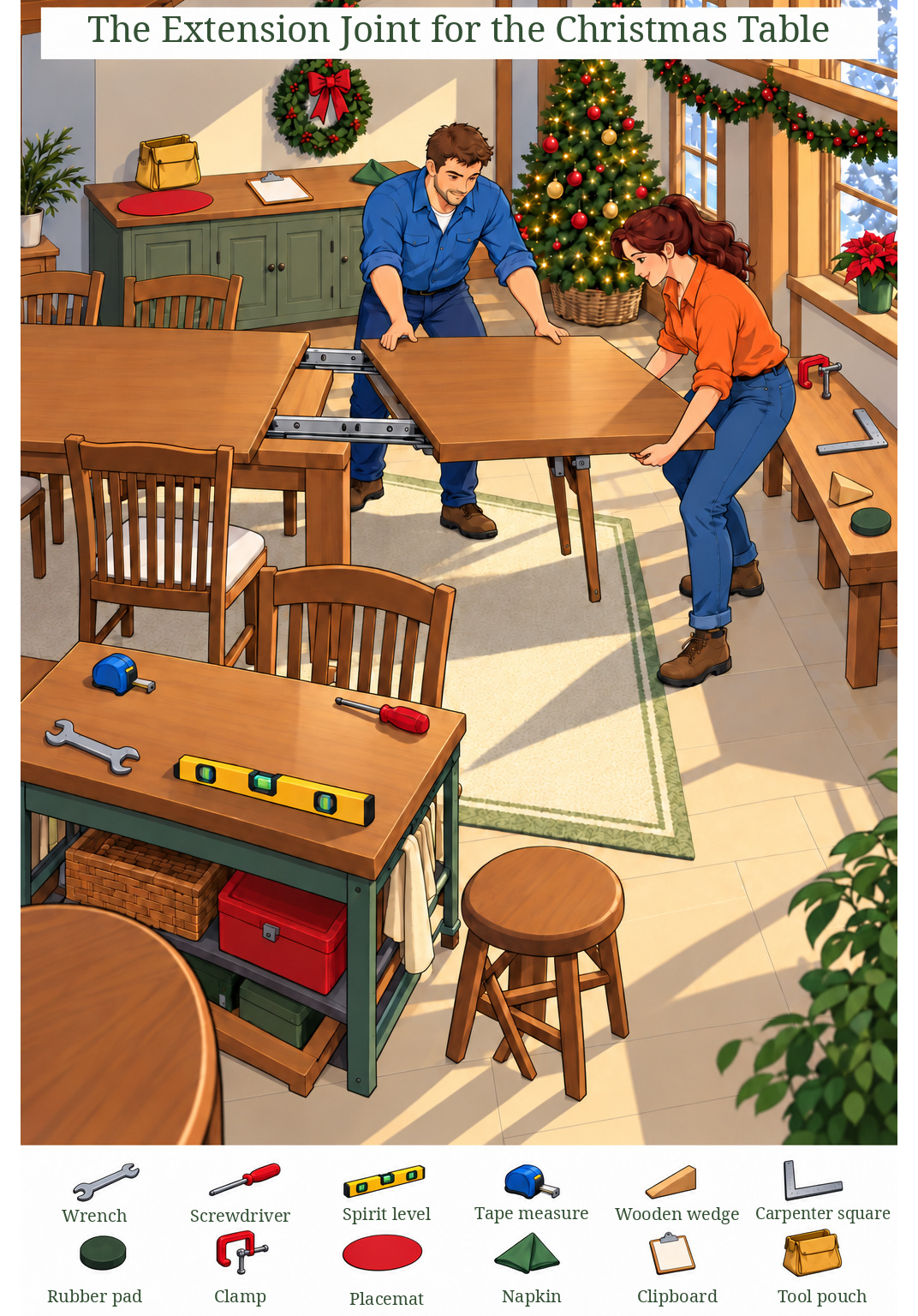 The Extension Joint for the Christmas Table – full-color hidden picture puzzle with 12 objects to find