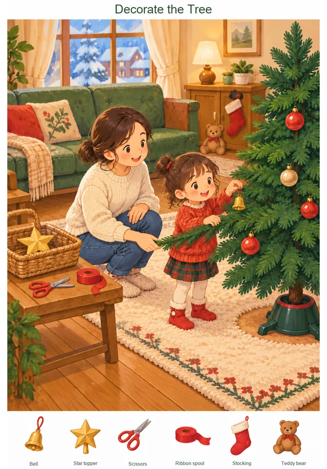 The First Bell on the Christmas Tree colorful hidden picture puzzle preview
