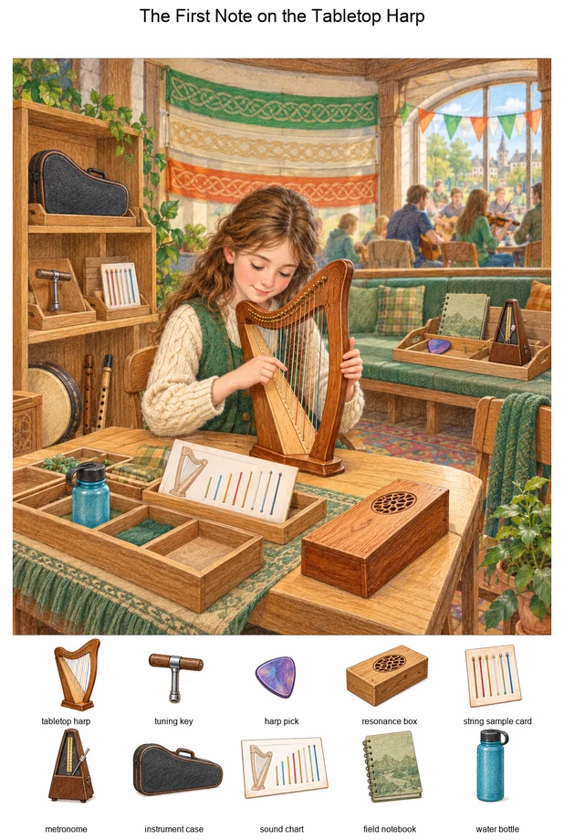 The First Note on the Tabletop Harp colorful hidden picture puzzle preview
