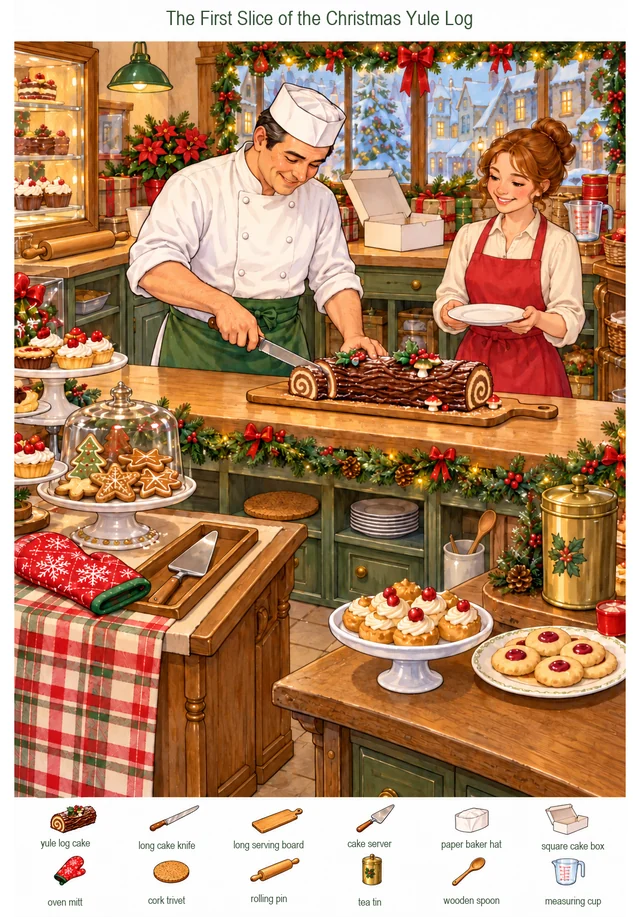 The First Slice of the Christmas Yule Log colorful hidden picture puzzle preview