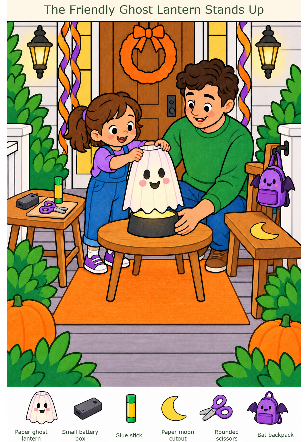 The Friendly Ghost Lantern Stands Up – full-color hidden picture puzzle with 6 objects to find