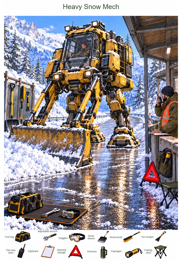 The Heavy Snow Mech Clears the Service Road colorful hidden picture puzzle preview