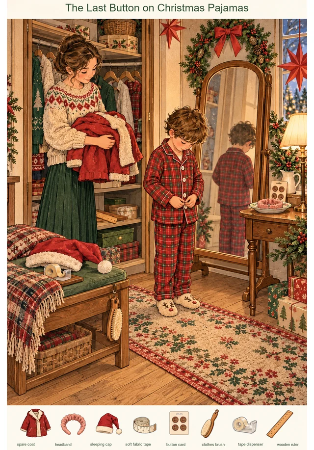 The Last Button on Christmas Pajamas colorful hidden picture puzzle preview