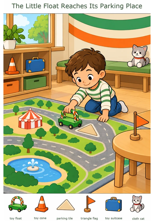 The Little Float Reaches Its Parking Place colorful hidden picture puzzle preview