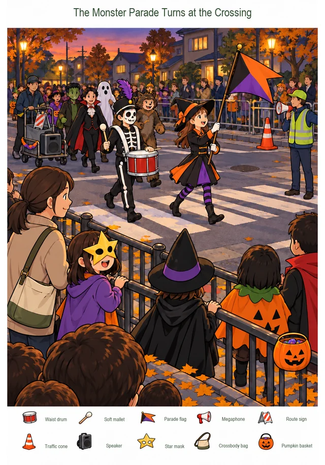 The Monster Parade Turns at the Crossing colorful hidden picture puzzle preview