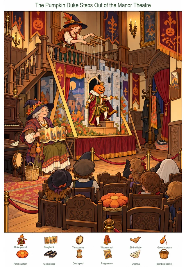 The Pumpkin Duke Steps Out of the Manor Theatre colorful hidden picture puzzle preview