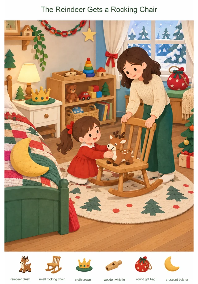 The Reindeer Gets a Rocking Chair colorful hidden picture puzzle preview