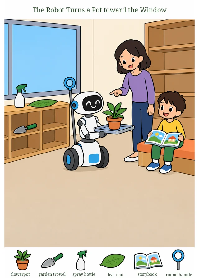 The Robot Turns a Pot toward the Window colorful hidden picture puzzle preview