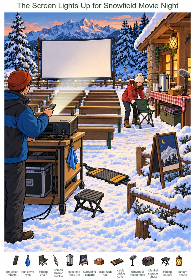 The Screen Lights Up for Snowfield Movie Night colorful hidden picture puzzle preview