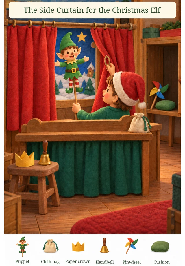 The Side Curtain for the Christmas Elf colorful hidden picture puzzle preview