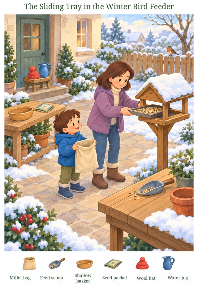 The Sliding Tray in the Winter Bird Feeder colorful hidden picture puzzle preview