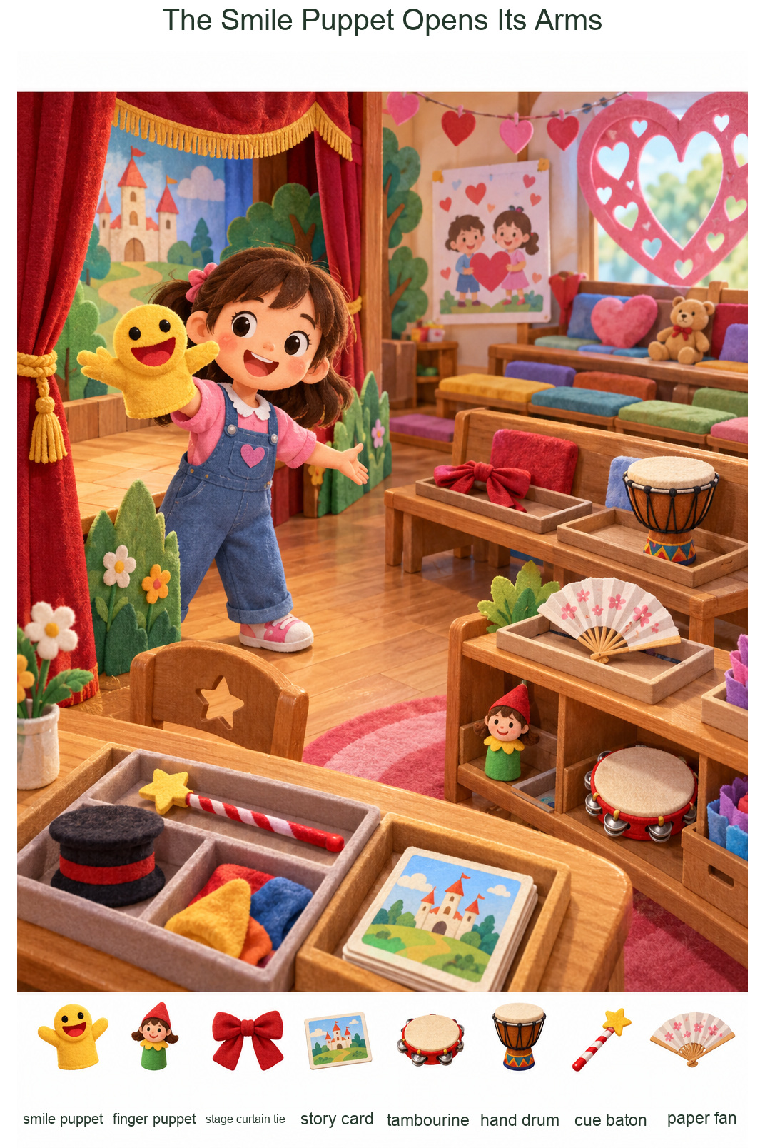 The Smile Puppet Opens Its Arms – full-color hidden picture puzzle with 8 objects to find