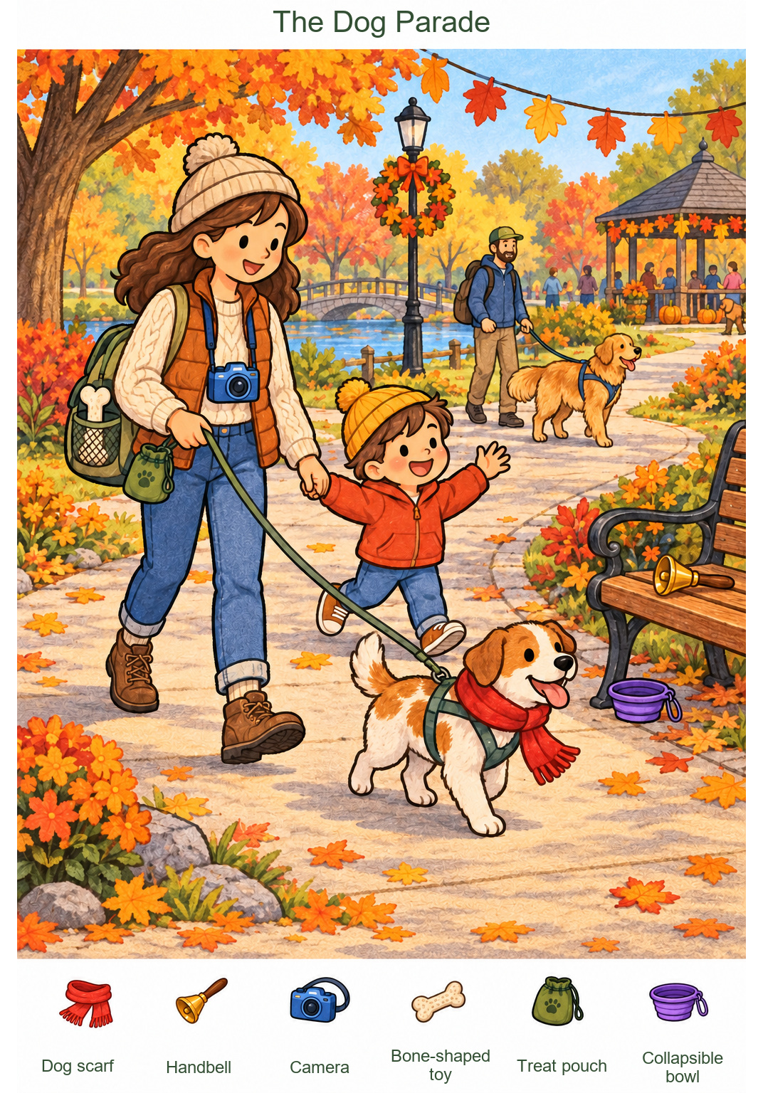 The Thanksgiving Dog Parade – full-color hidden picture puzzle with 6 objects to find