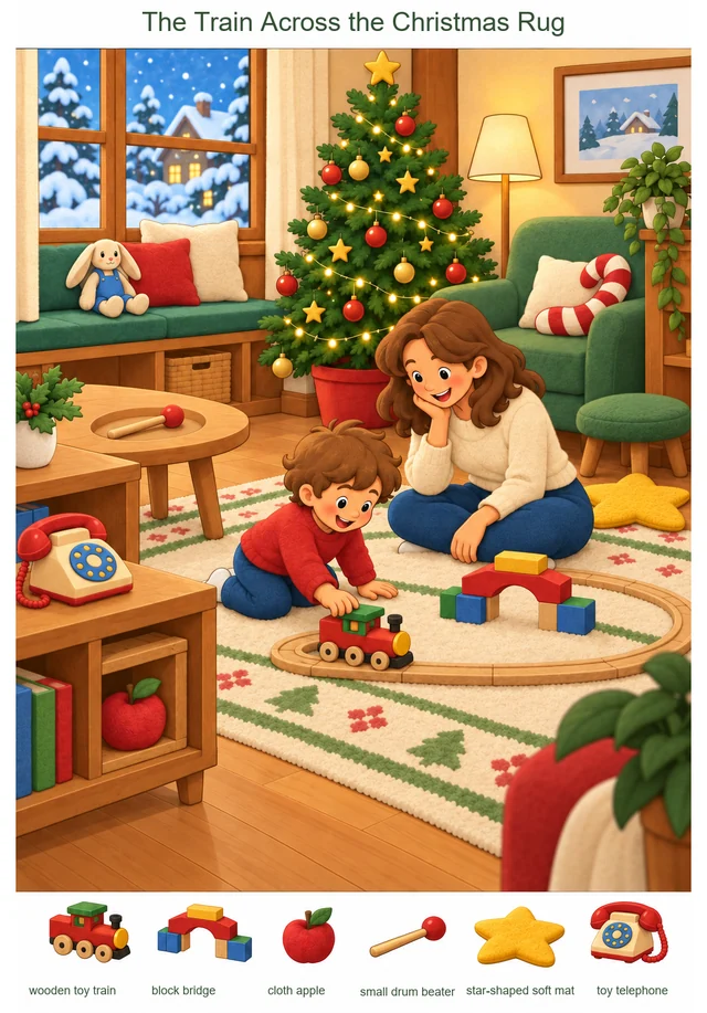 The Train Across the Christmas Rug colorful hidden picture puzzle preview