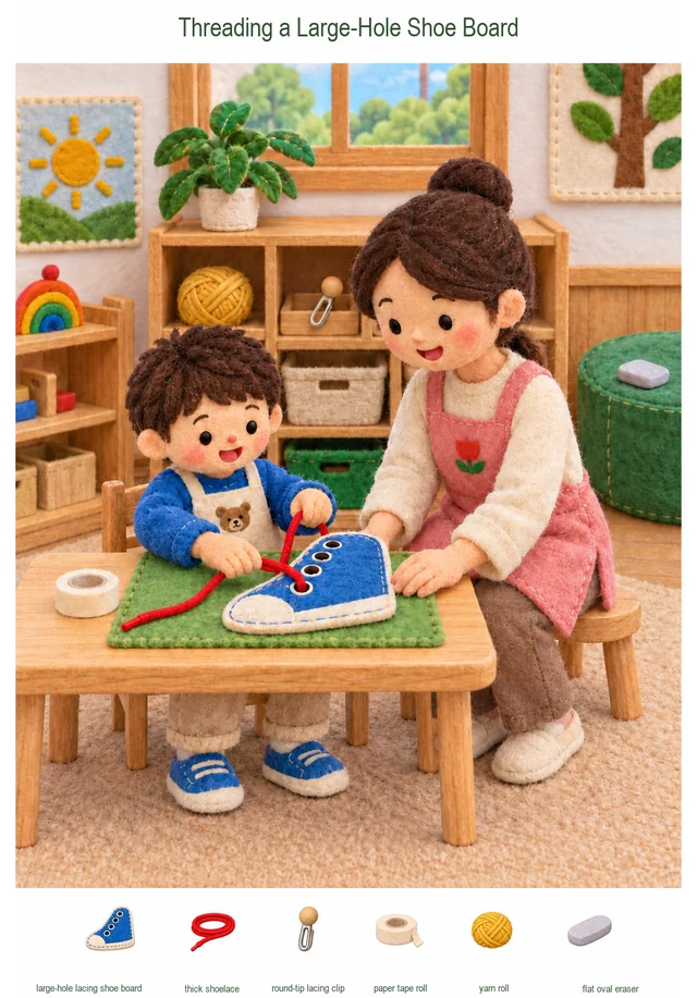 Threading a Large-Hole Shoe Board colorful hidden picture puzzle preview