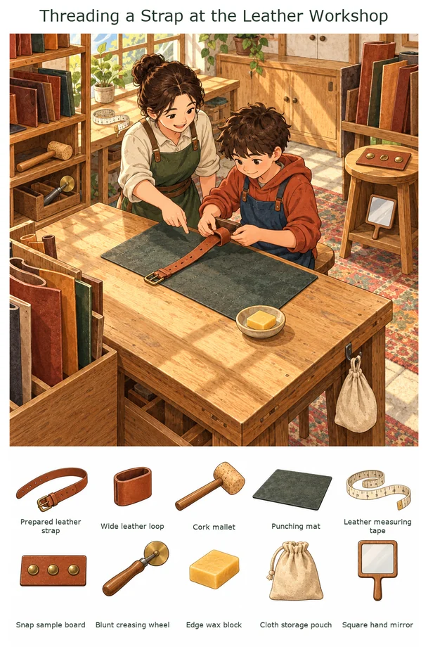 Threading a Strap at the Leather Workshop colorful hidden picture puzzle preview