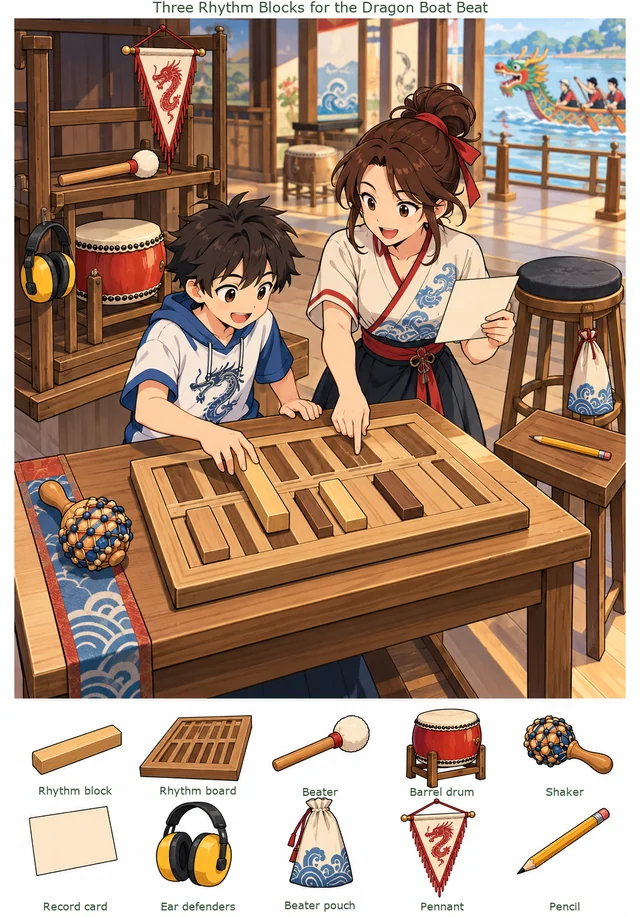 Three Rhythm Blocks for the Dragon Boat Beat colorful hidden picture puzzle preview