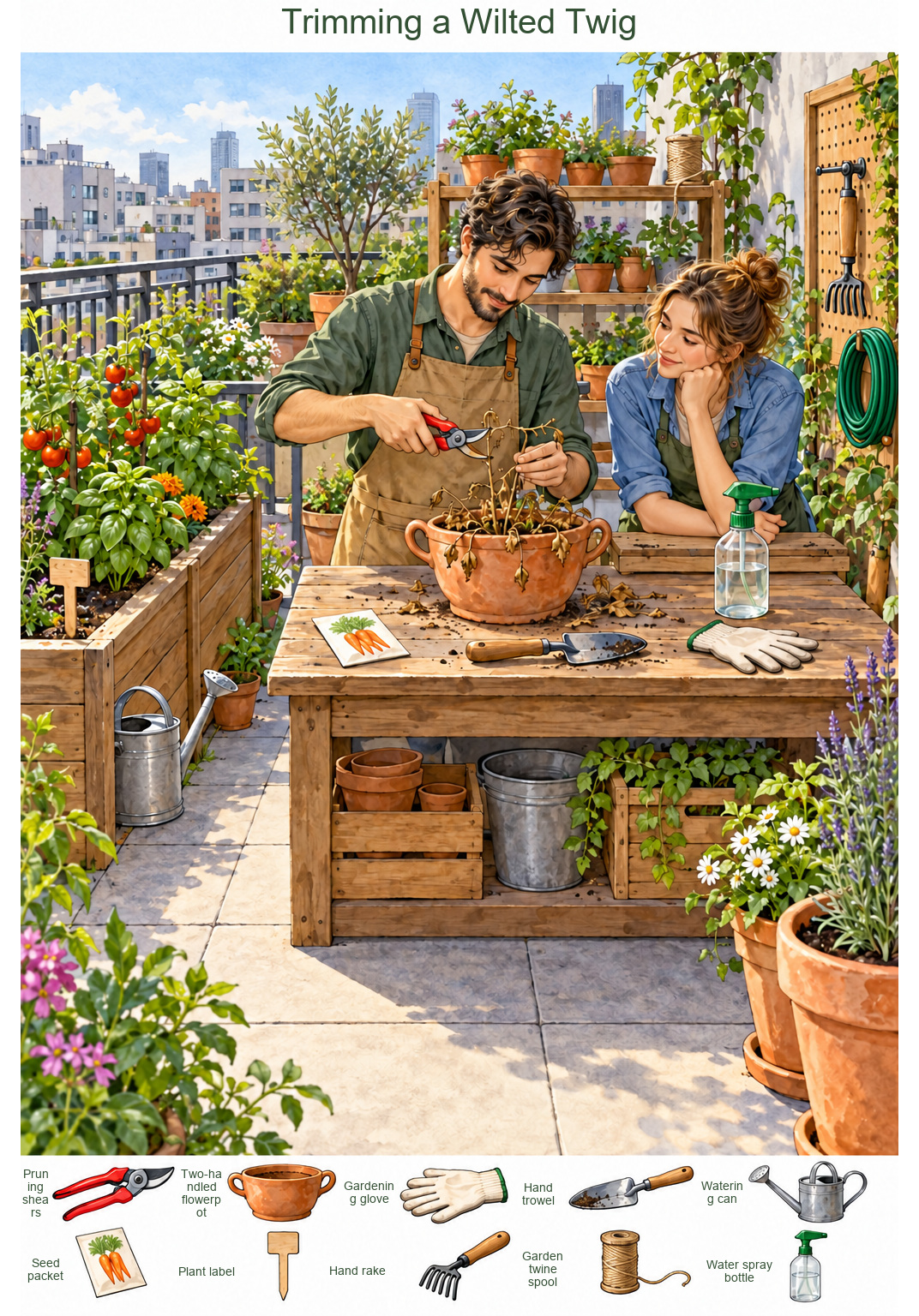 Trimming a Wilted Twig – full-color hidden picture puzzle with 10 objects to find