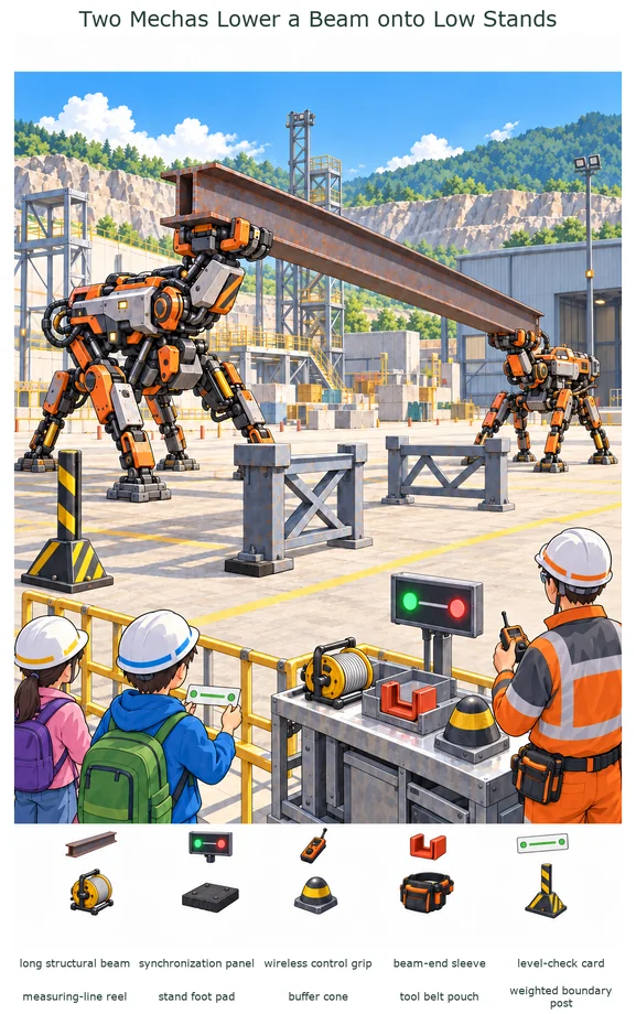 Two Mechas Lower a Beam onto Low Stands colorful hidden picture puzzle preview