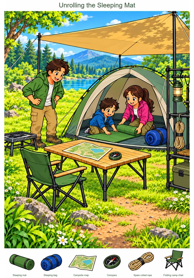 Unrolling the Sleeping Mat colorful hidden picture puzzle preview