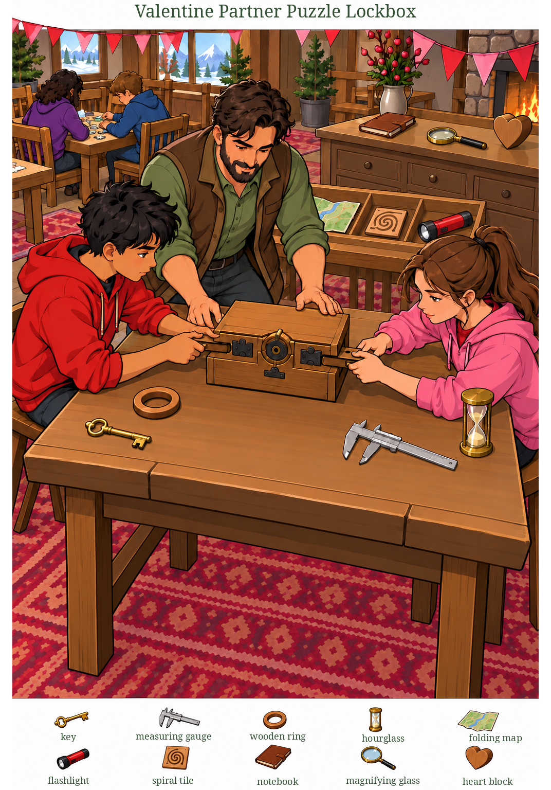 Valentine Partner Puzzle Lockbox – full-color hidden picture puzzle with 10 objects to find