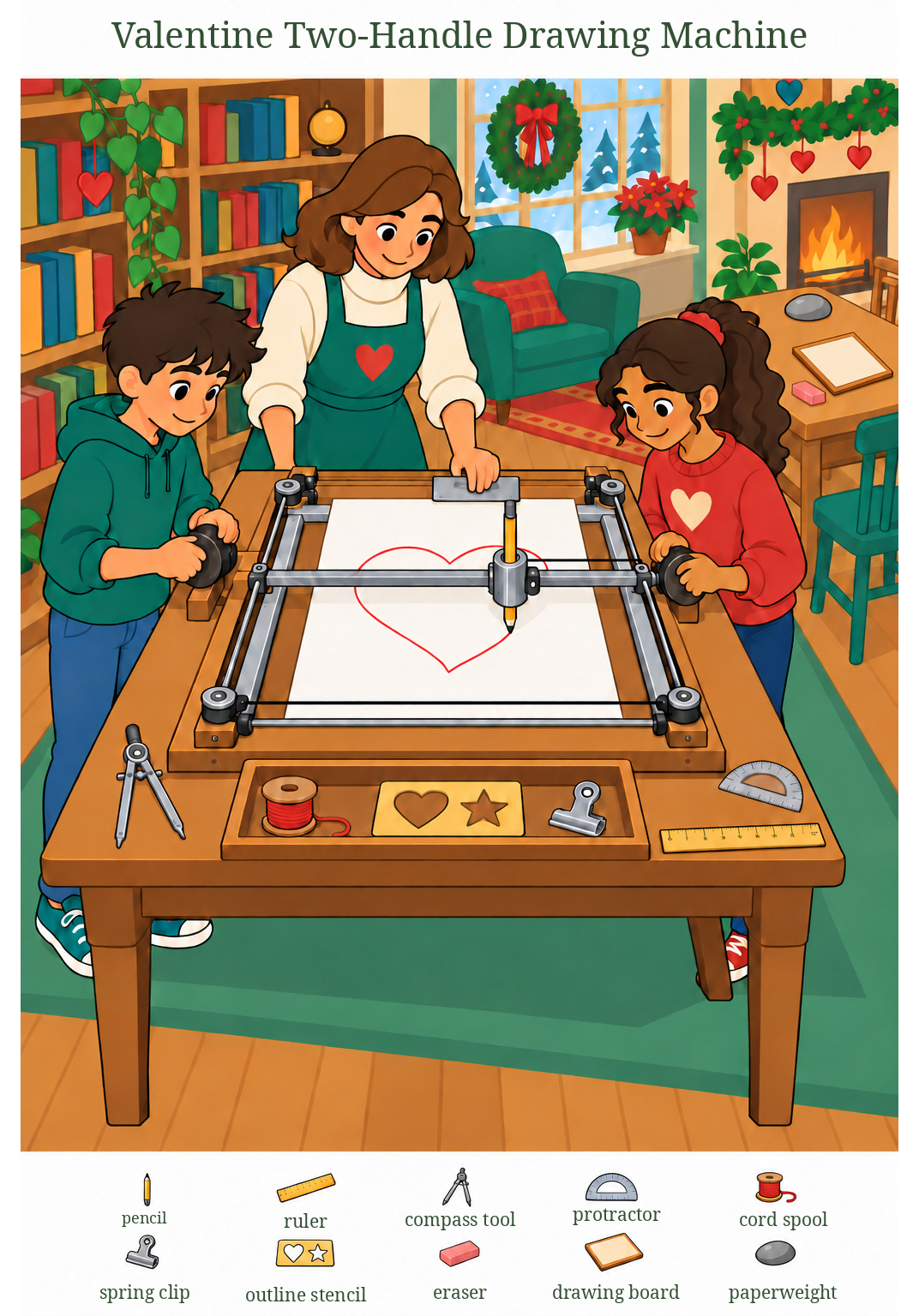 Valentine Two-Handle Drawing Machine – full-color hidden picture puzzle with 10 objects to find