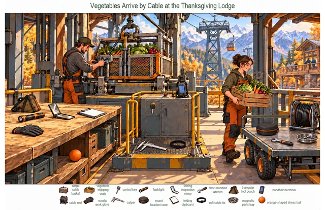Vegetables Arrive by Cable at the Thanksgiving Lodge colorful hidden picture puzzle preview