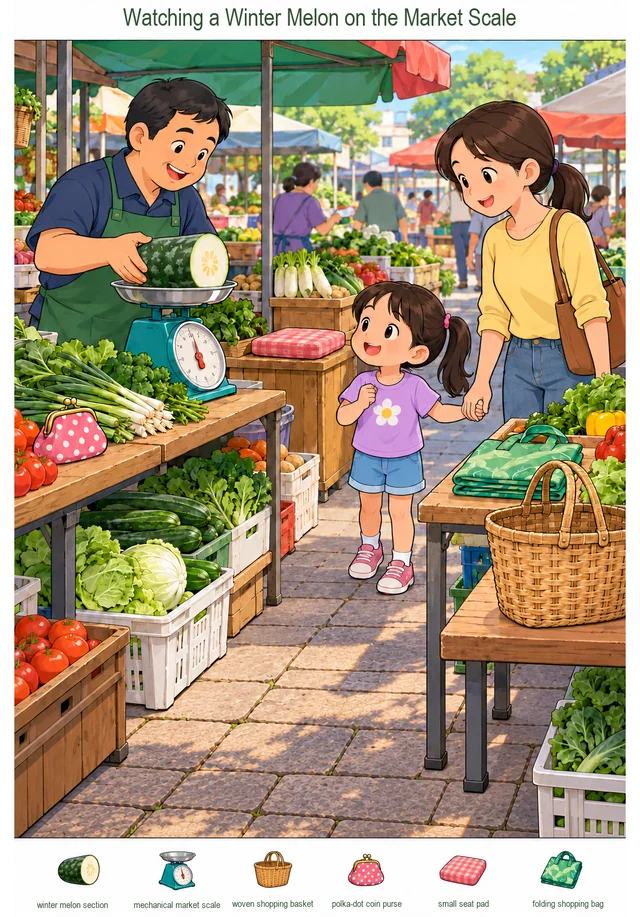 Watching a Winter Melon on the Market Scale colorful hidden picture puzzle preview