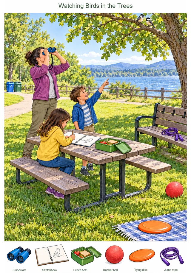 Watching Birds in the Trees colorful hidden picture puzzle preview