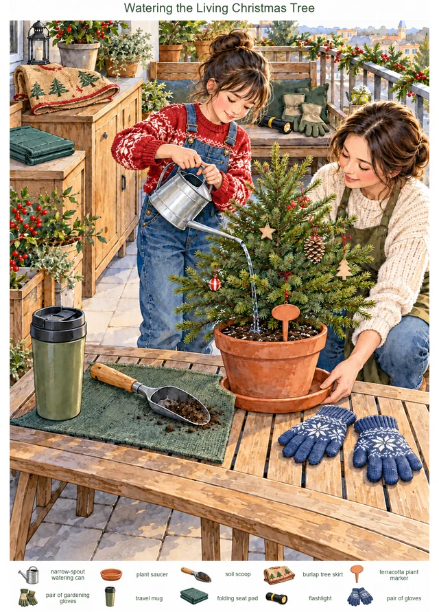 Watering the Living Christmas Tree colorful hidden picture puzzle preview