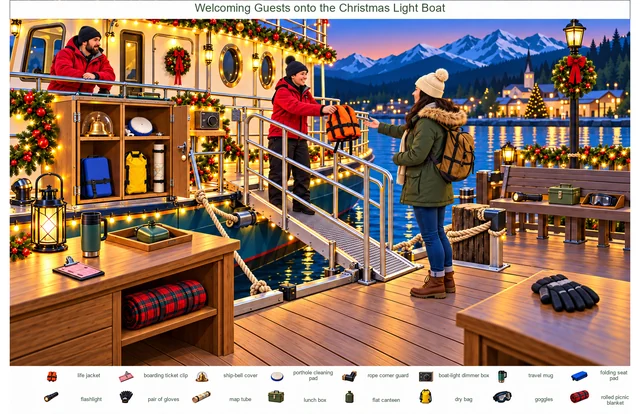Welcoming Guests onto the Christmas Light Boat colorful hidden picture puzzle preview