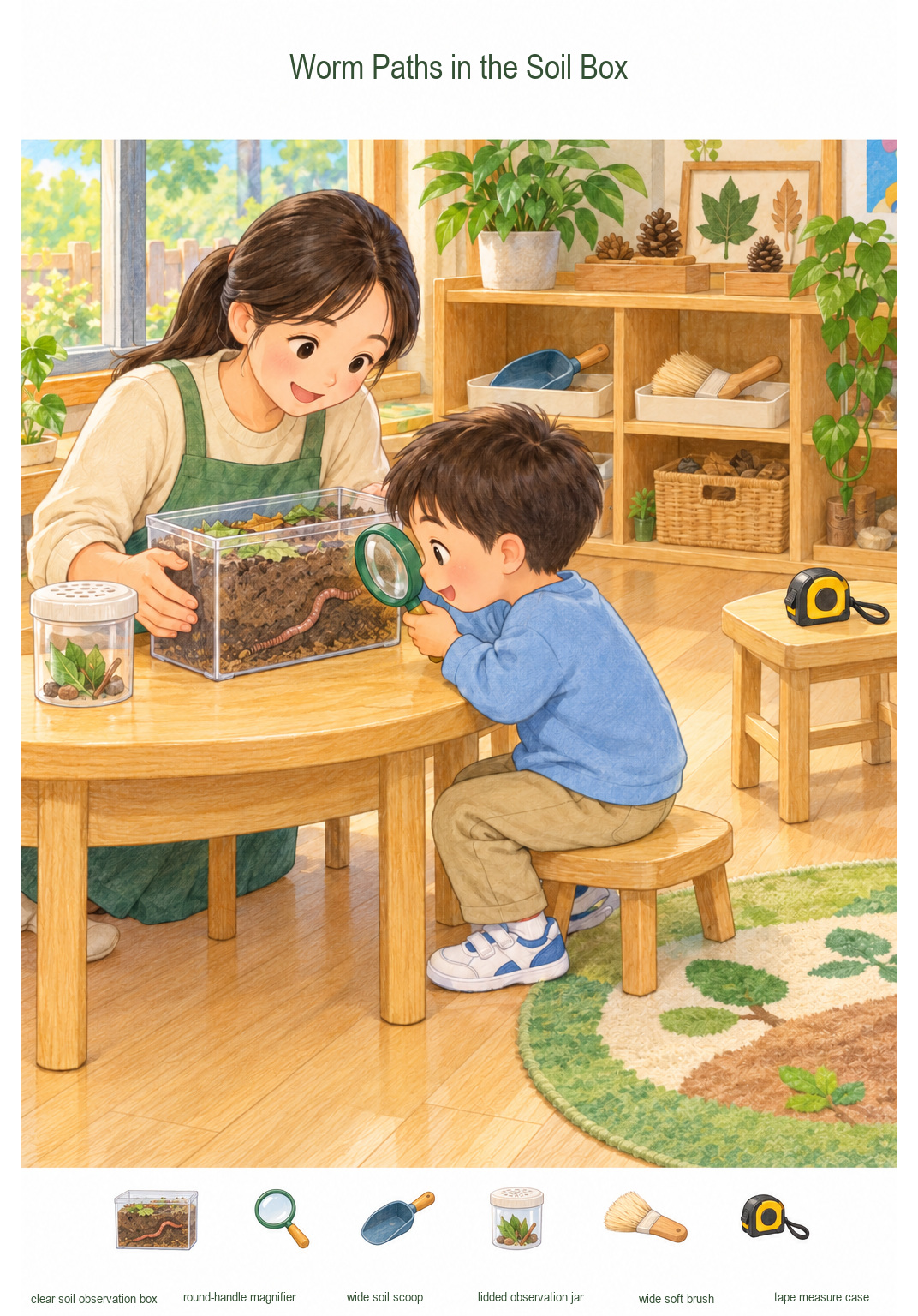 Worm Paths in the Soil Box – full-color hidden picture puzzle with 6 objects to find