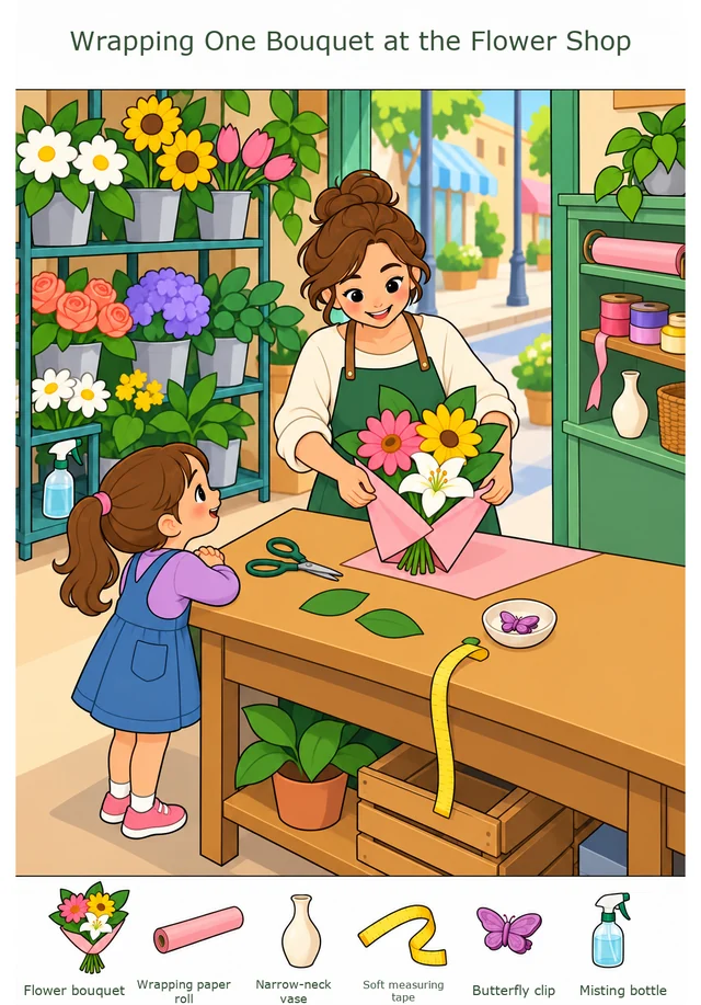Wrapping One Bouquet at the Flower Shop colorful hidden picture puzzle preview