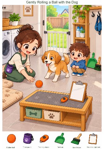 Gently Rolling a Ball with the Dog colorful hidden picture puzzle preview